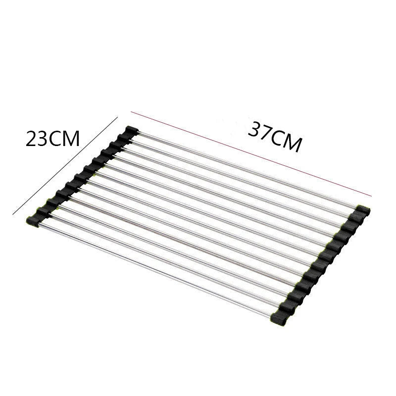 Over-Sink Drain Rack Stainless Steel No-Drill Roll-Up