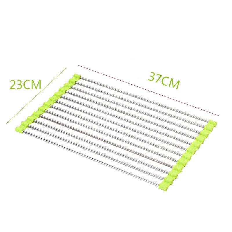 Over-Sink Drain Rack Stainless Steel No-Drill Roll-Up