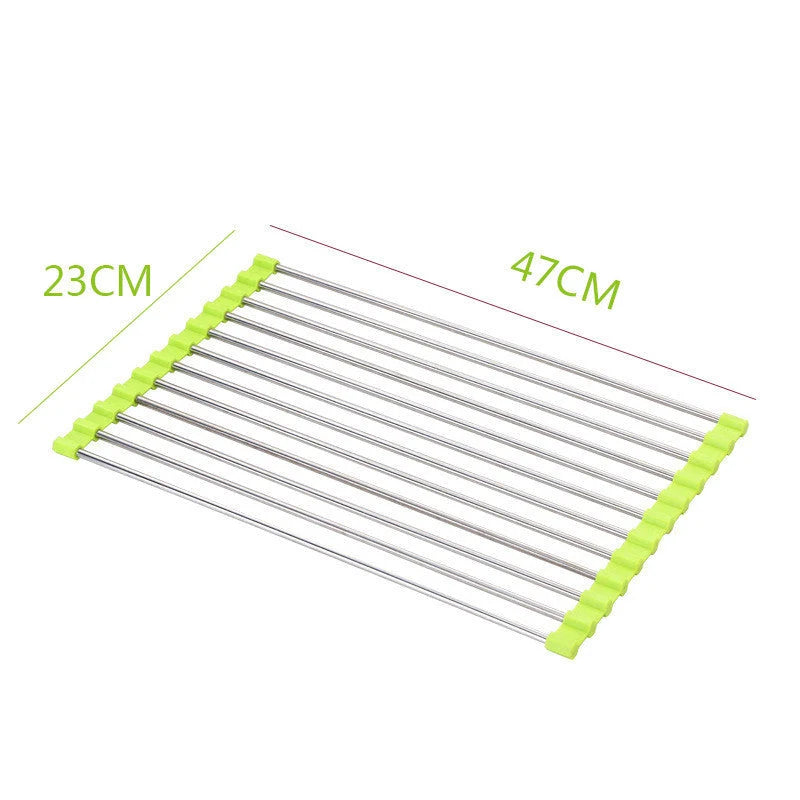 Over-Sink Drain Rack Stainless Steel No-Drill Roll-Up