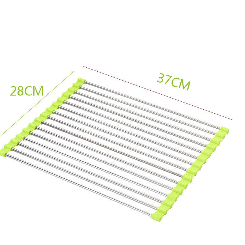 Over-Sink Drain Rack Stainless Steel No-Drill Roll-Up