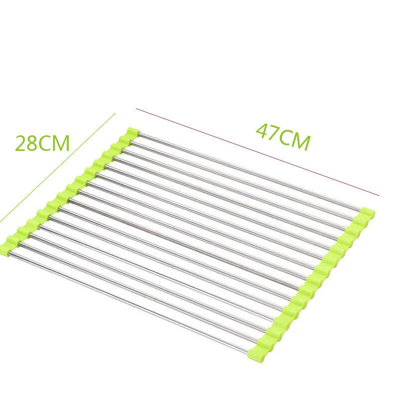 Over-Sink Drain Rack Stainless Steel No-Drill Roll-Up