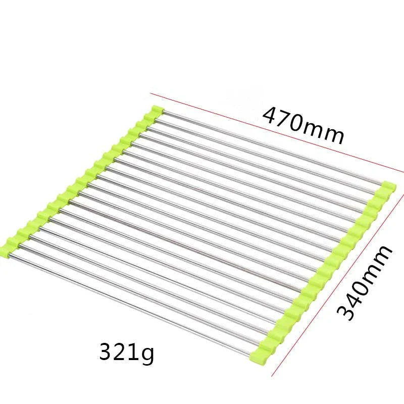 Over-Sink Drain Rack Stainless Steel No-Drill Roll-Up