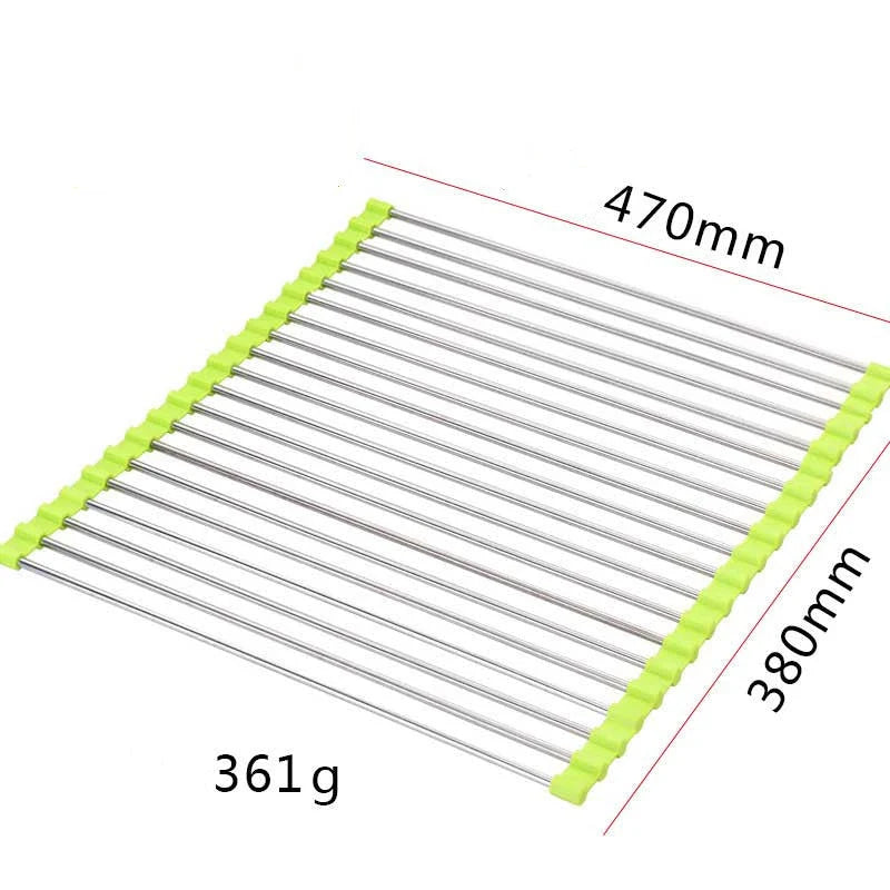 Over-Sink Drain Rack Stainless Steel No-Drill Roll-Up