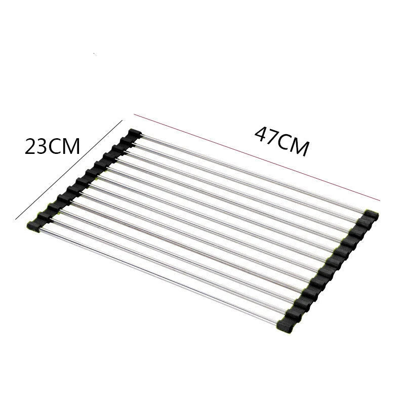 Over-Sink Drain Rack Stainless Steel No-Drill Roll-Up