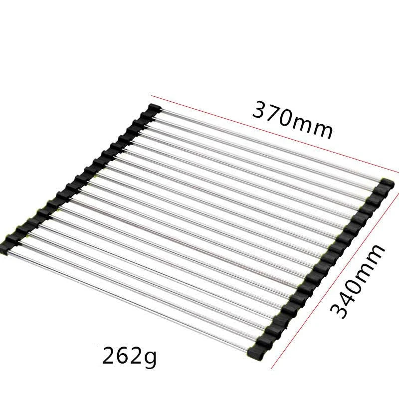 Over-Sink Drain Rack Stainless Steel No-Drill Roll-Up