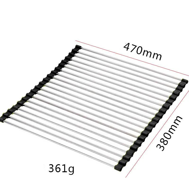 Over-Sink Drain Rack Stainless Steel No-Drill Roll-Up
