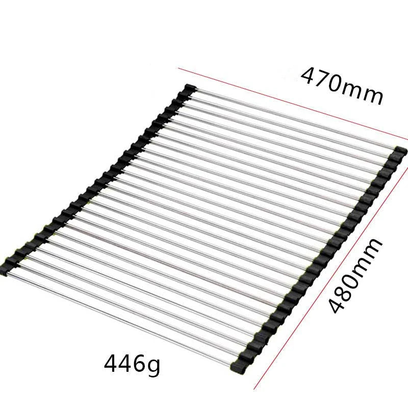 Over-Sink Drain Rack Stainless Steel No-Drill Roll-Up