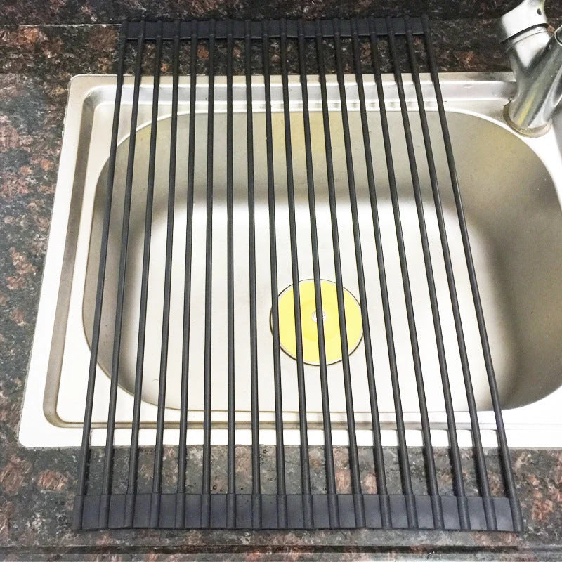 Over-Sink Drain Rack Stainless Steel No-Drill Roll-Up