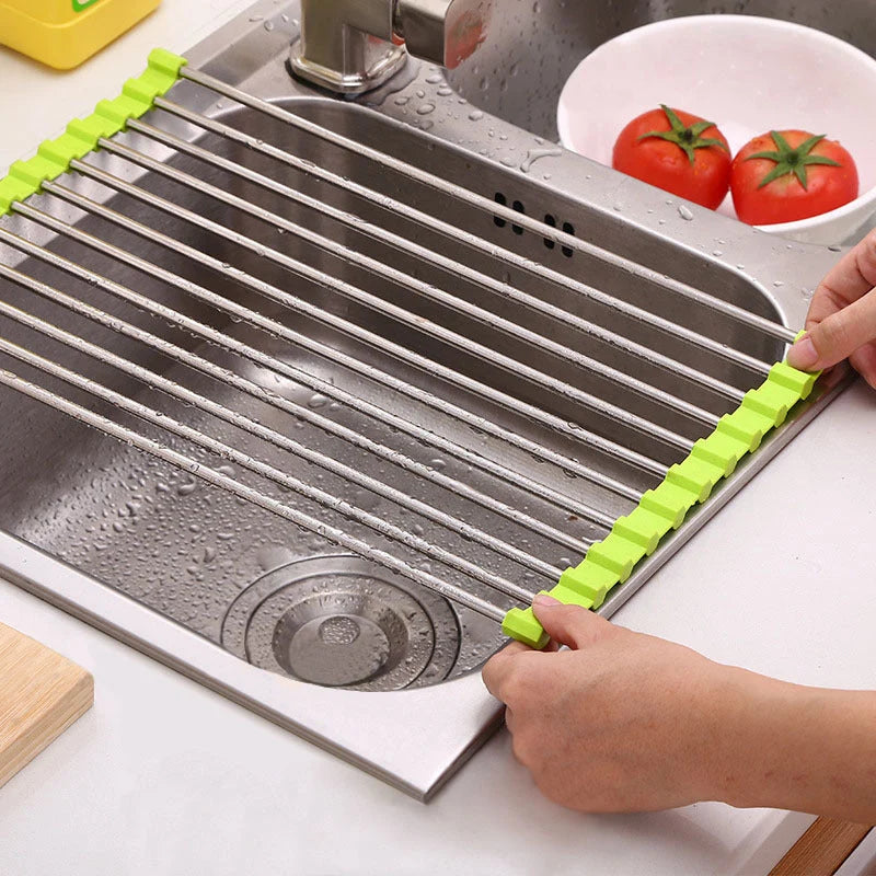 Over-Sink Drain Rack Stainless Steel No-Drill Roll-Up