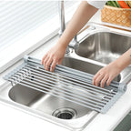 Over-Sink Drain Rack Stainless Steel No-Drill Roll-Up