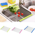 Over-Sink Drain Rack Stainless Steel No-Drill Roll-Up