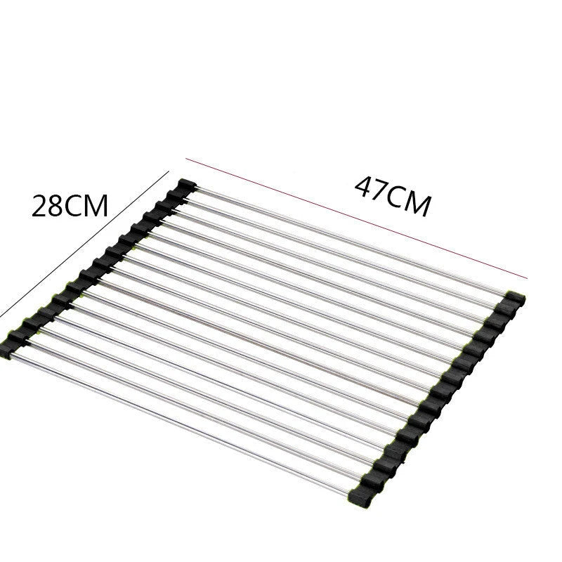 Over-Sink Drain Rack Stainless Steel No-Drill Roll-Up