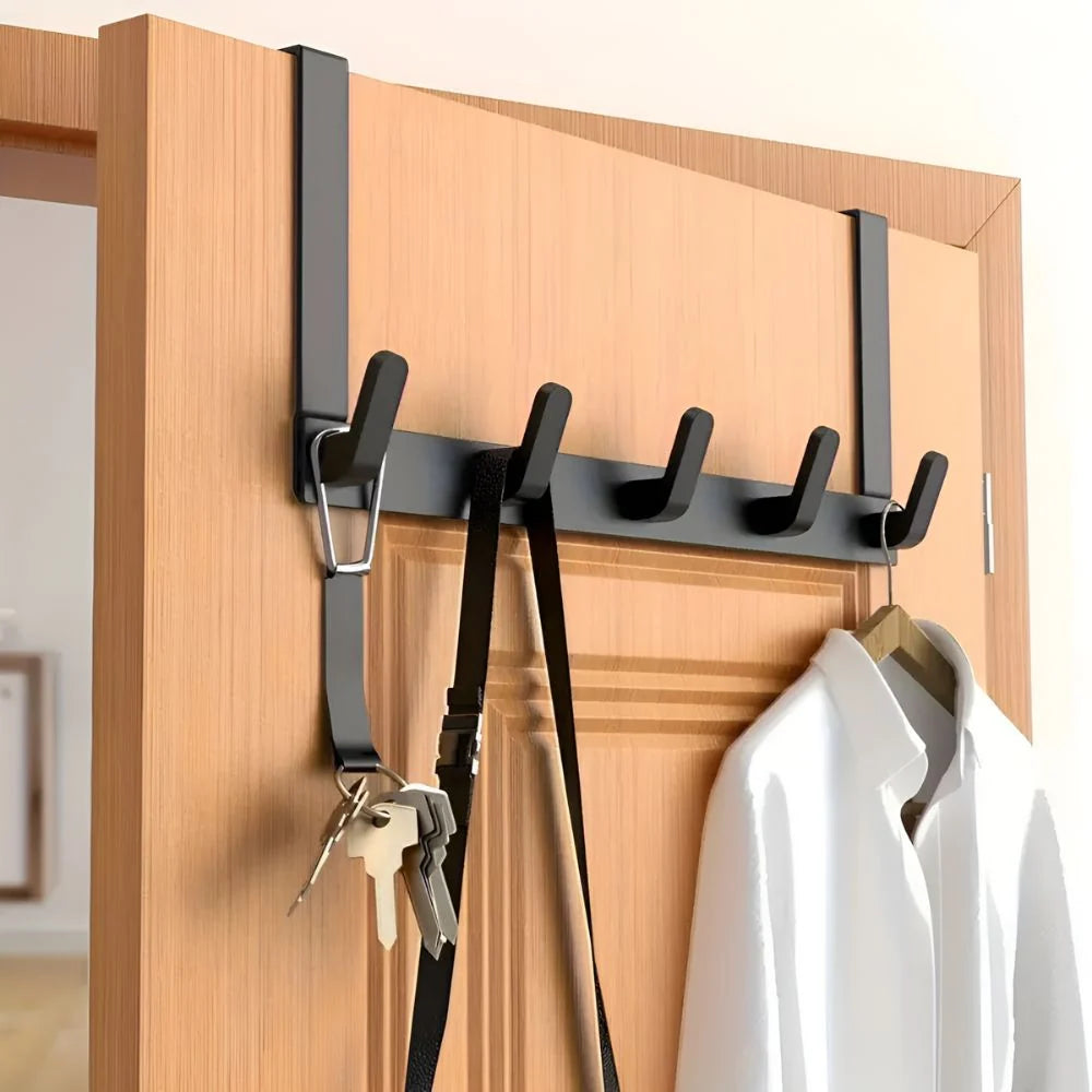 Over-The-Door Coat Rack Stainless Steel 5 Hooks Tool-Free Installation