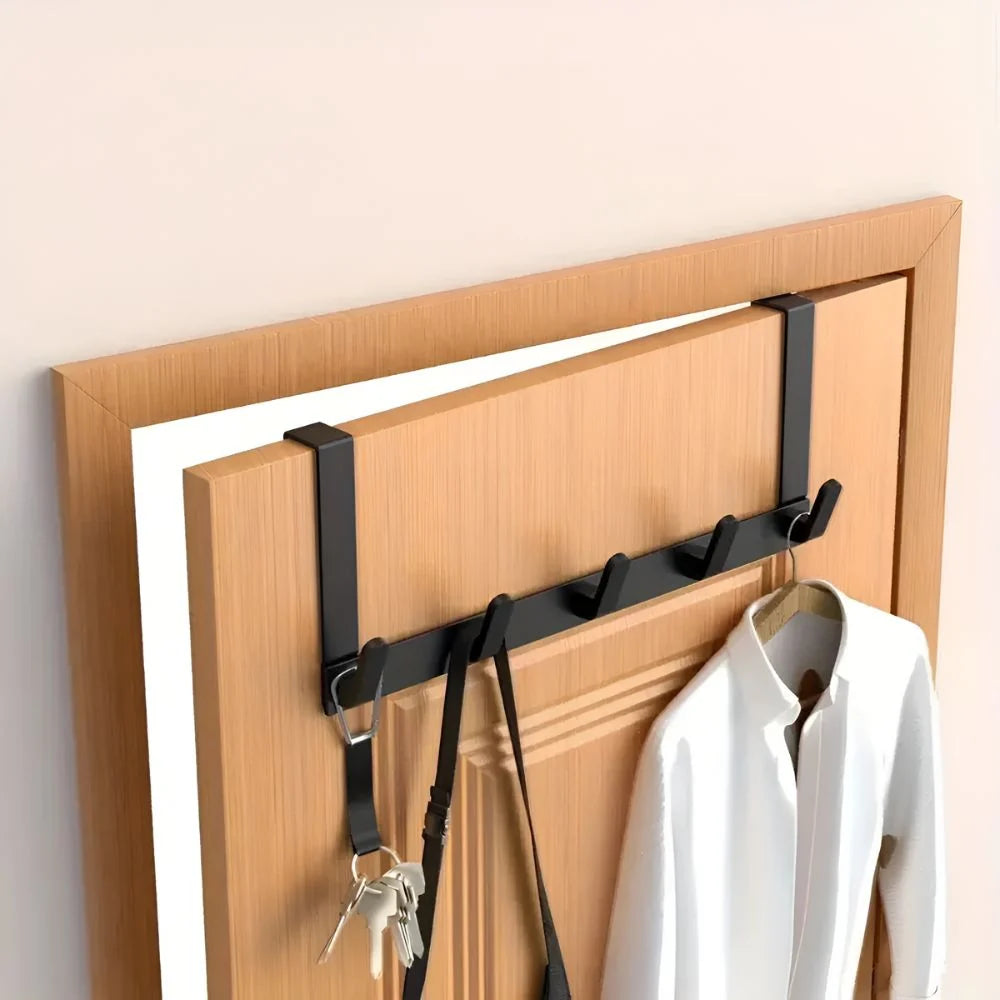 Over-The-Door Coat Rack Stainless Steel 5 Hooks Tool-Free Installation