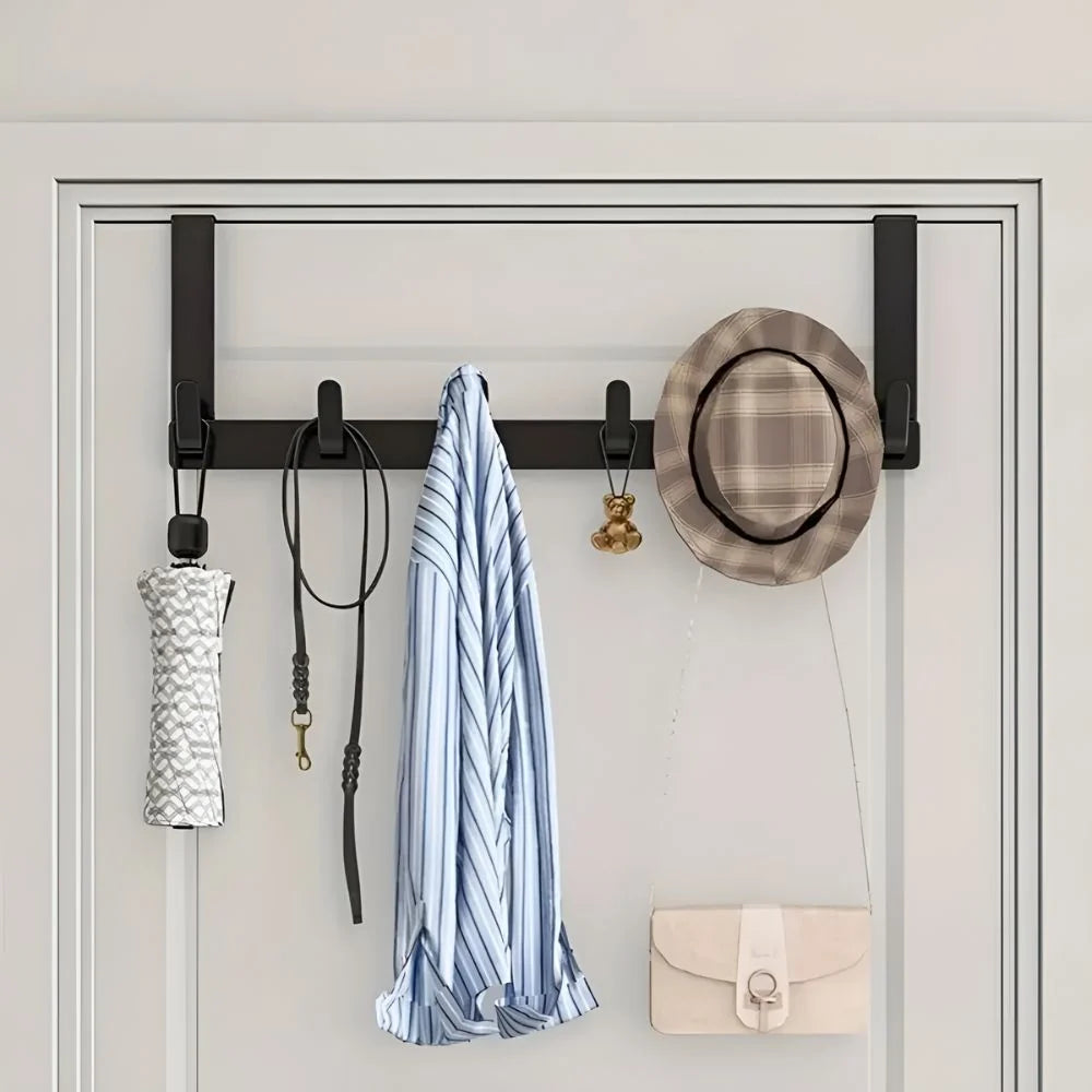 Over-The-Door Coat Rack Stainless Steel 5 Hooks Tool-Free Installation