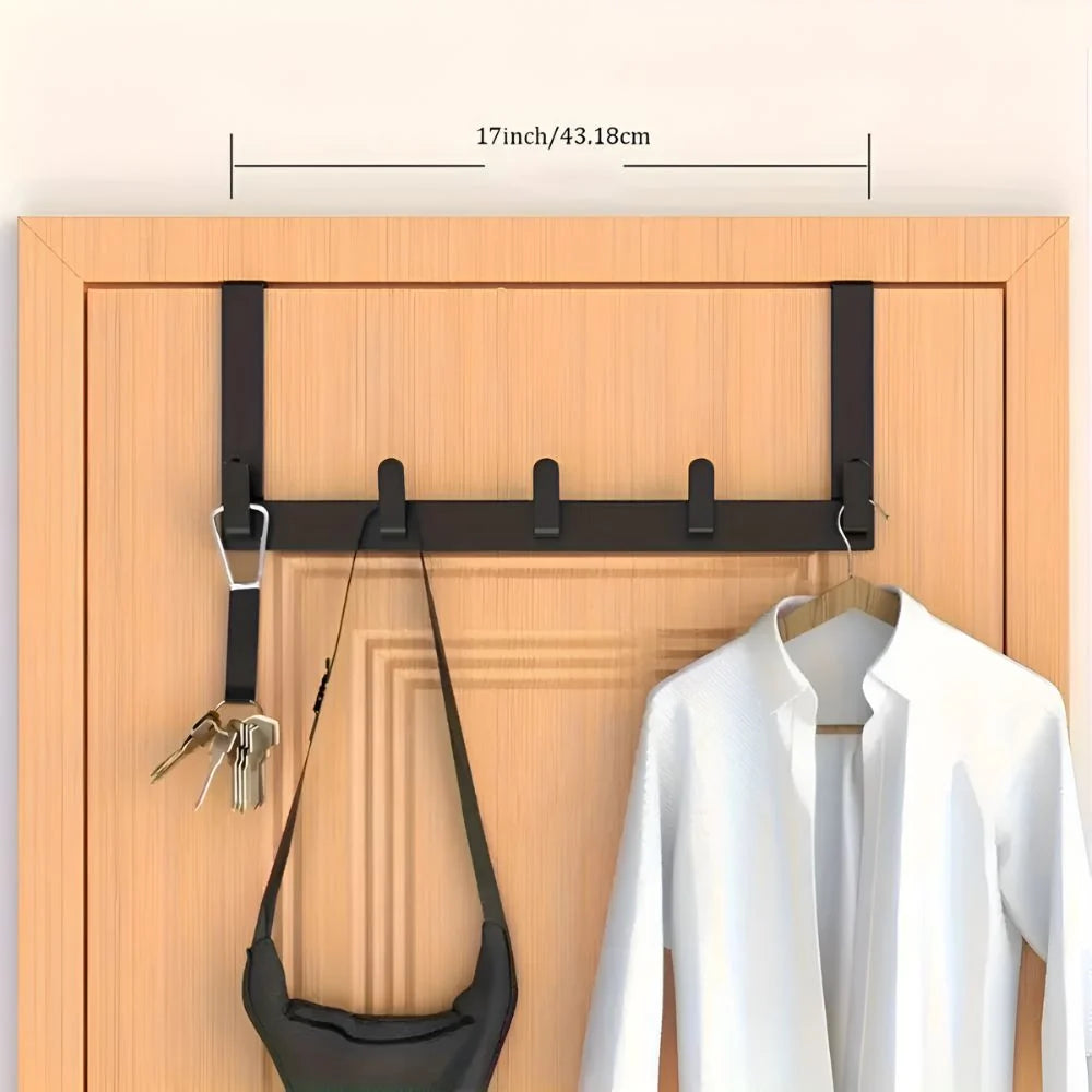 Over-The-Door Coat Rack Stainless Steel 5 Hooks Tool-Free Installation