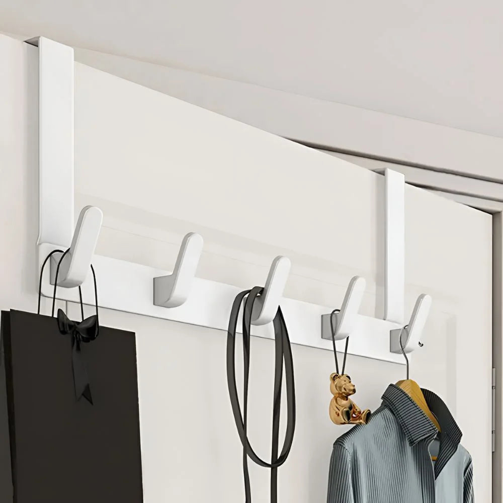 Over-The-Door Coat Rack Stainless Steel 5 Hooks Tool-Free Installation