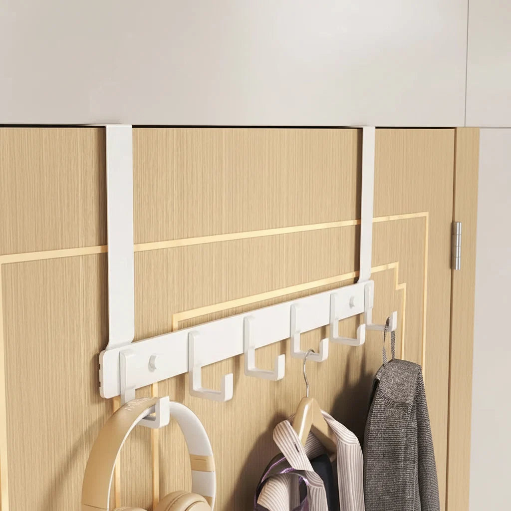 Over-The-Door Hook Rail Stainless Steel 6 Hooks