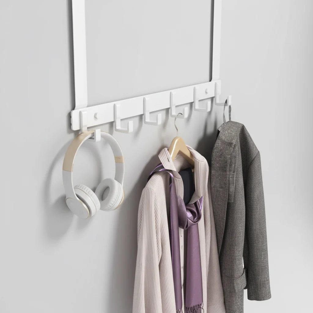 Over-The-Door Hook Rail Stainless Steel 6 Hooks