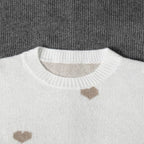 Oversized Pullover Sweater Heavyweight Heart Embroidered & Puff Sleeves
