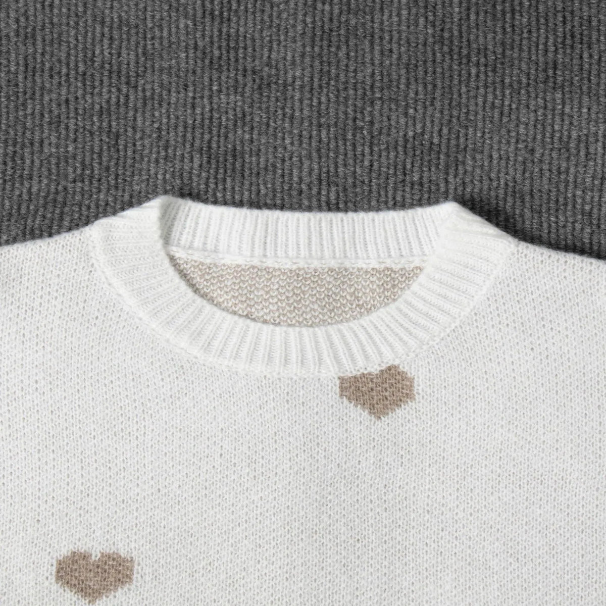 Oversized Pullover Sweater Heavyweight Heart Embroidered & Puff Sleeves