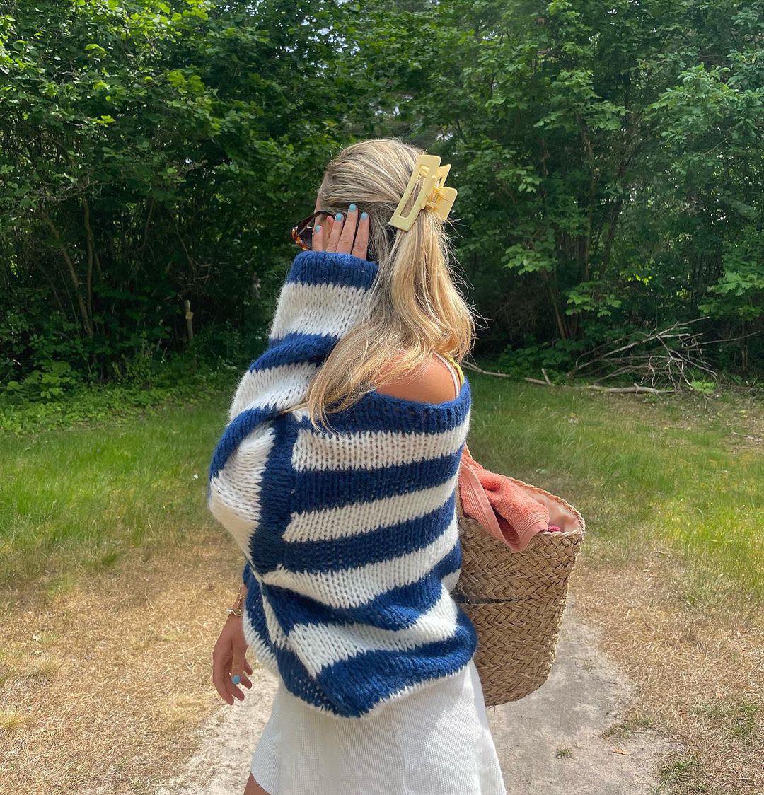 Oversized Sweater Chunky Knit Striped