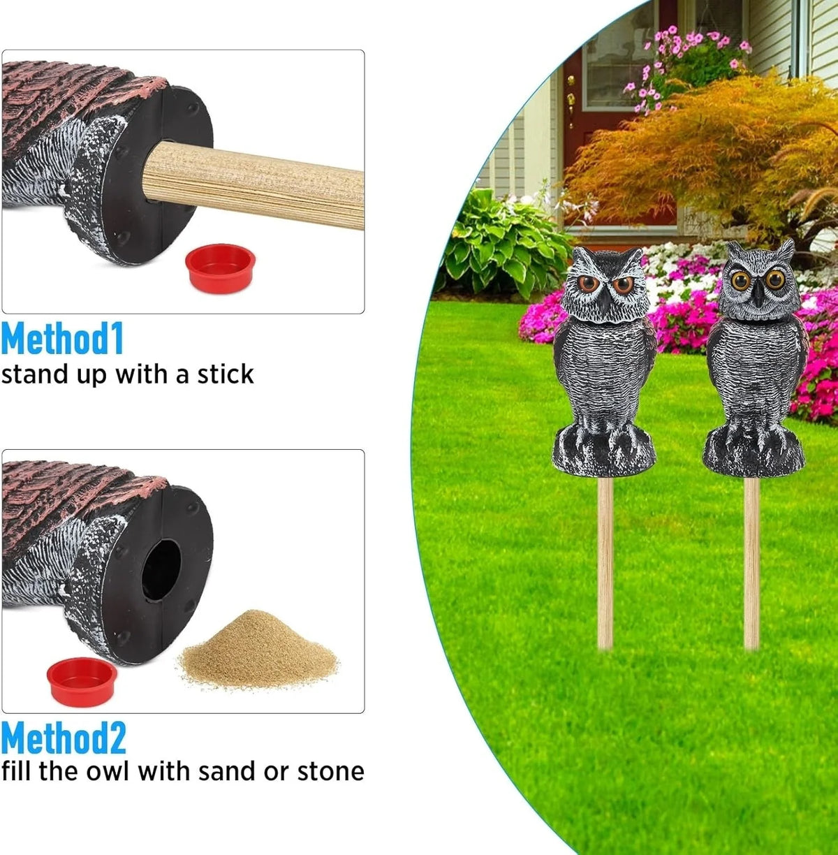 Owl Decoy Set Two-Pack Wind-Activated Rotating Head