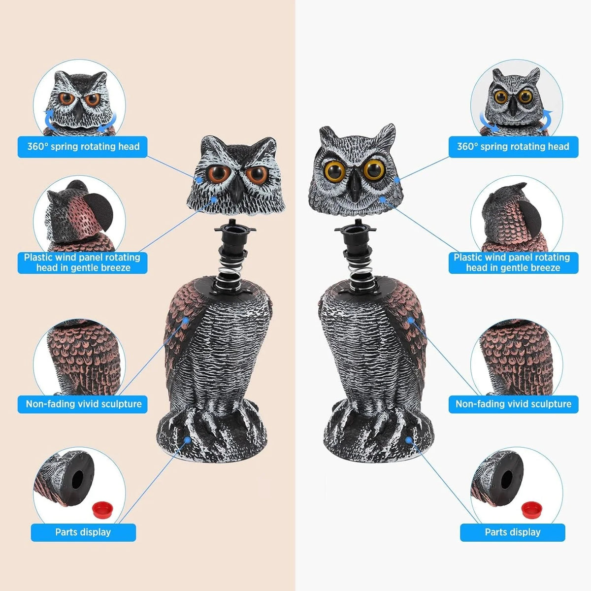 Owl Decoy Set Two-Pack Wind-Activated Rotating Head