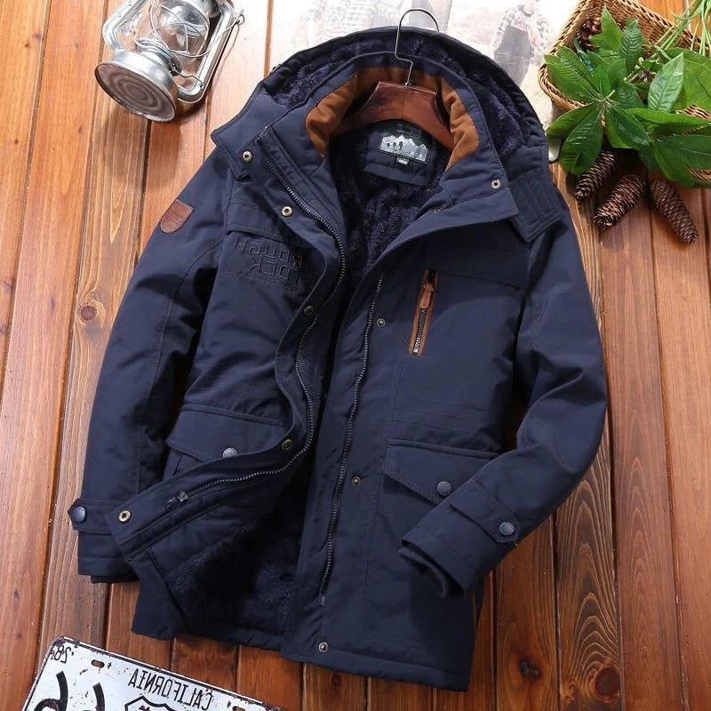 Padded Fleece Jacket Hooded Wind-Resistant Multiple Pockets
