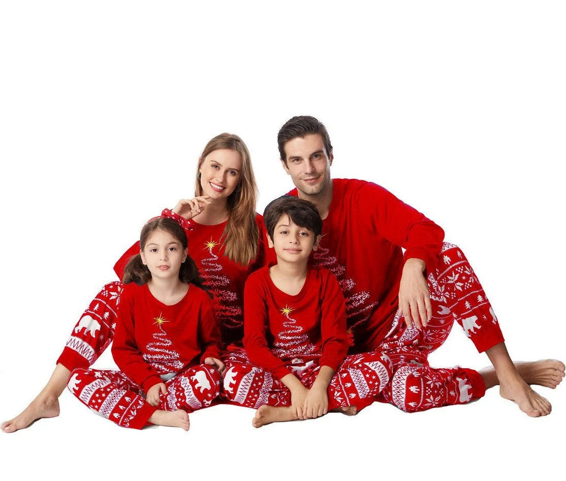 Pajama Set Family Matching Reindeer & Snowflake Print