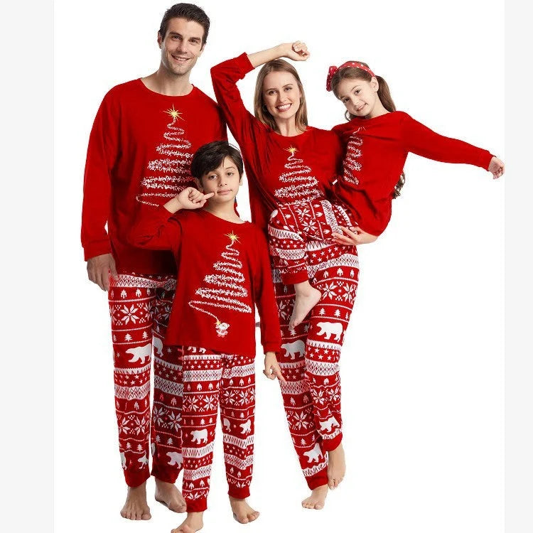 Pajama Set Family Matching Reindeer & Snowflake Print