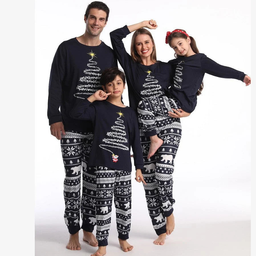 Pajama Set Family Matching Reindeer & Snowflake Print