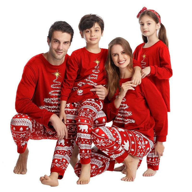 Pajama Set Family Matching Reindeer & Snowflake Print