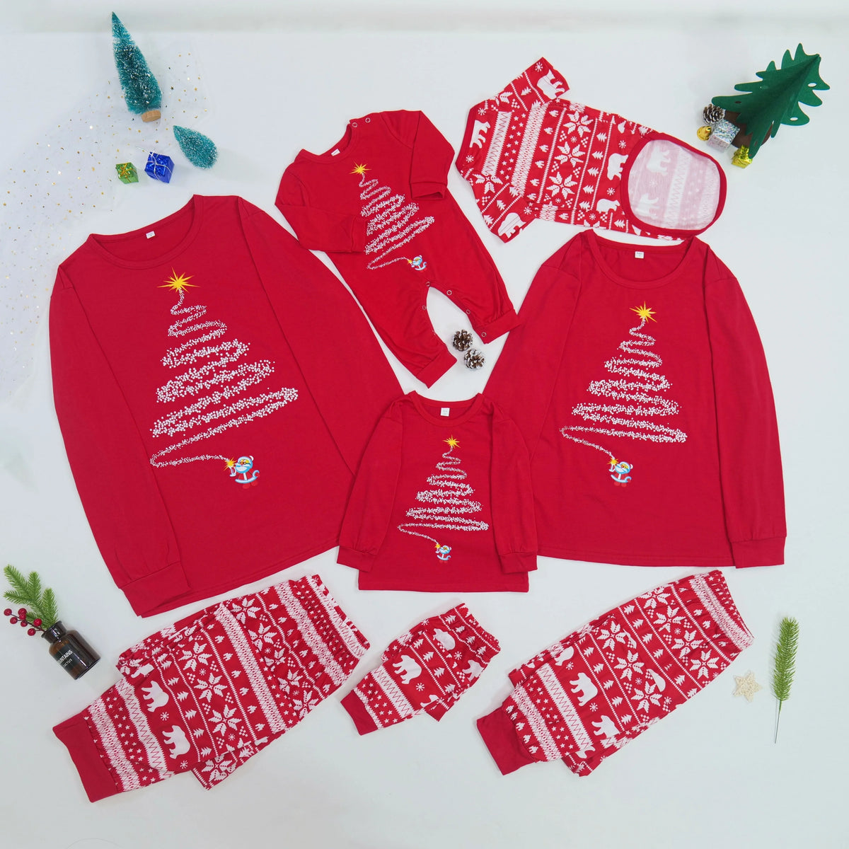 Pajama Set Family Matching Reindeer & Snowflake Print