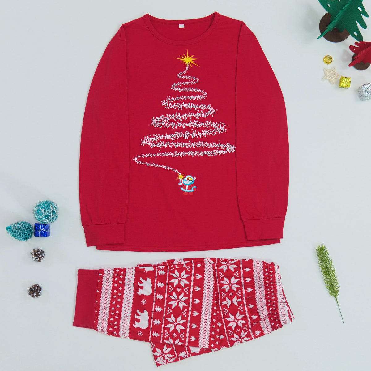 Pajama Set Family Matching Reindeer & Snowflake Print