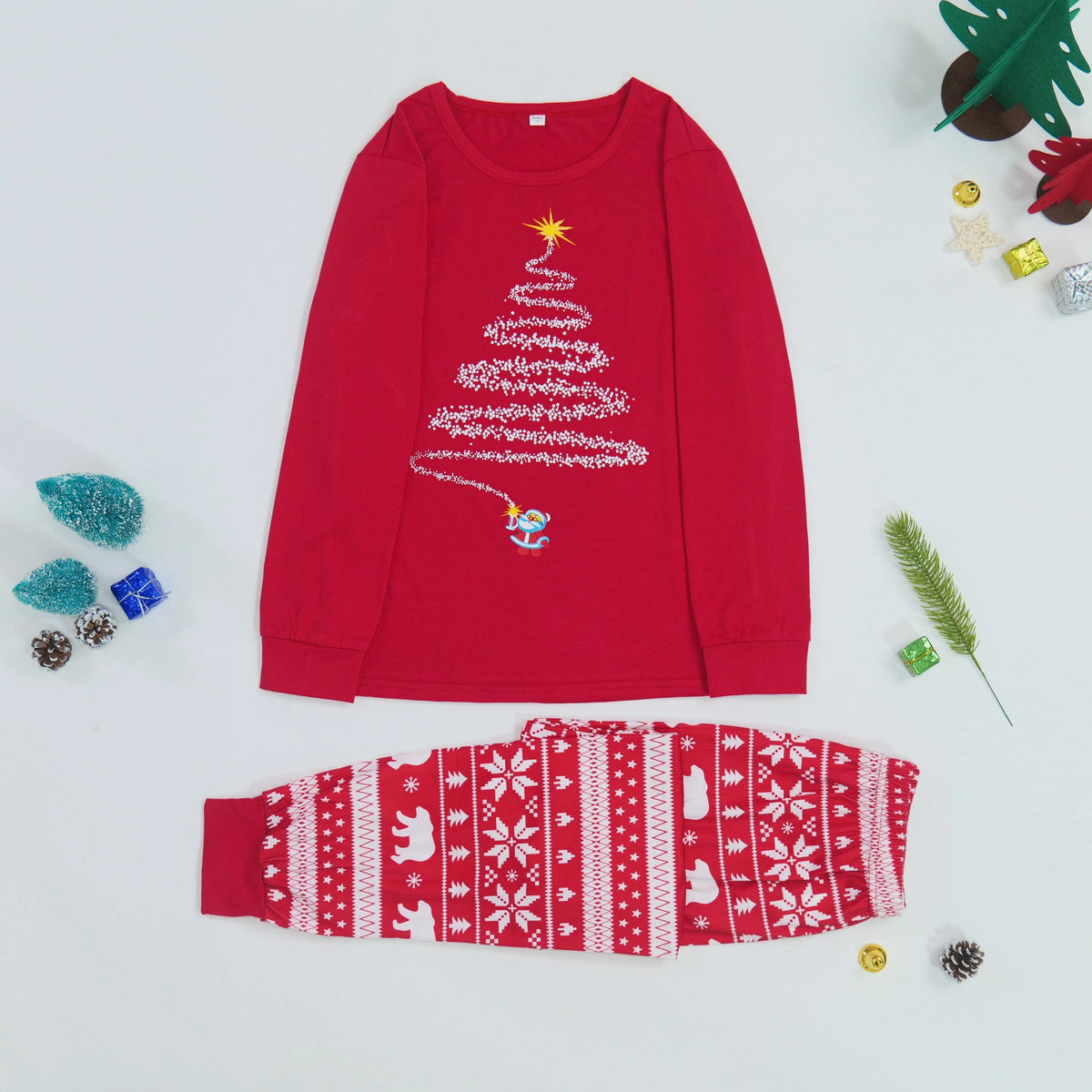 Pajama Set Family Matching Reindeer & Snowflake Print