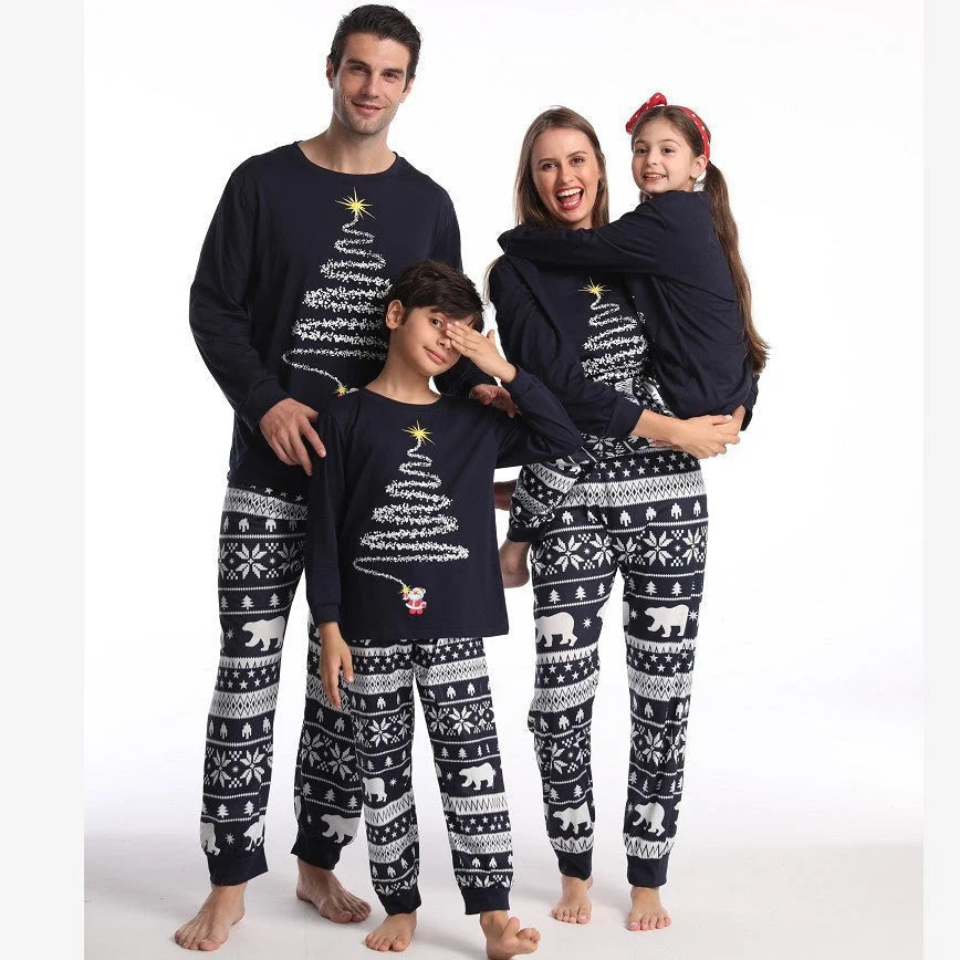 Pajama Set Family Matching Reindeer & Snowflake Print