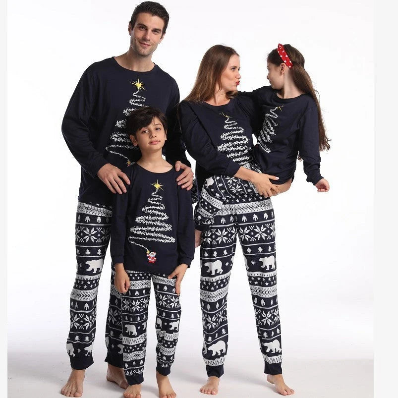 Pajama Set Family Matching Reindeer & Snowflake Print
