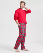 Pajama Set Plaid Cotton Flannel Pockets & Drawstring Waist