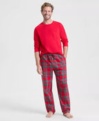 Pajama Set Plaid Cotton Flannel Pockets & Drawstring Waist