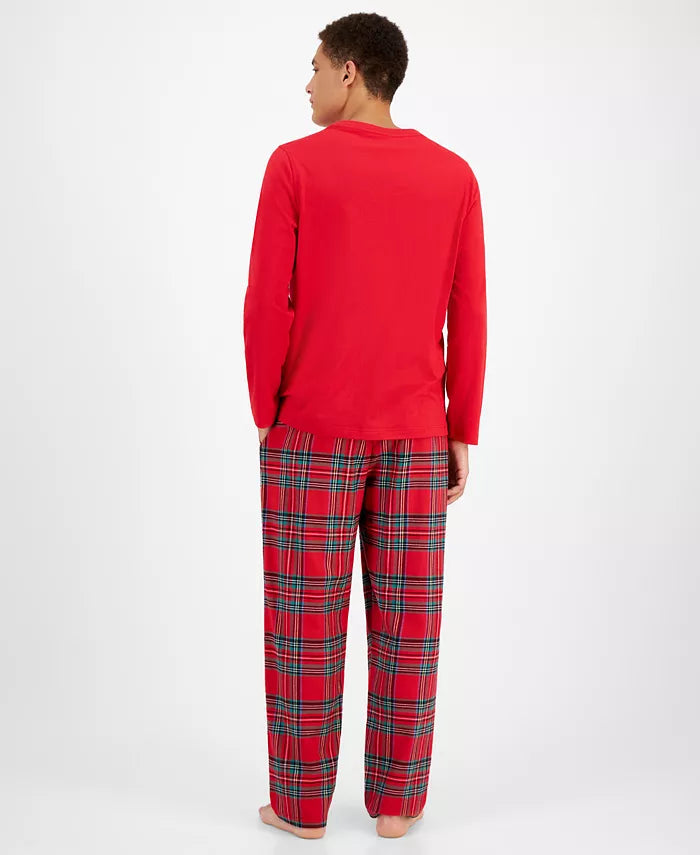 Pajama Set Plaid Cotton Flannel Pockets & Drawstring Waist
