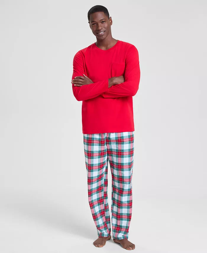 Pajama Set Plaid Flannel Cotton Blend