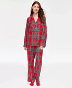 Pajama Set Plaid Flannel Cotton Button Front & Drawstring Waist