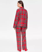 Pajama Set Plaid Flannel Cotton Button Front & Drawstring Waist