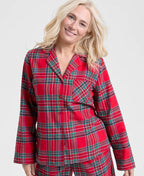 Pajama Set Plaid Flannel Cotton Button Front & Drawstring Waist