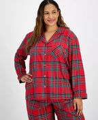 Pajama Set Plaid Woven Flannel Button-Front & Elastic Waist