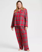 Pajama Set Plaid Woven Flannel Button-Front & Elastic Waist