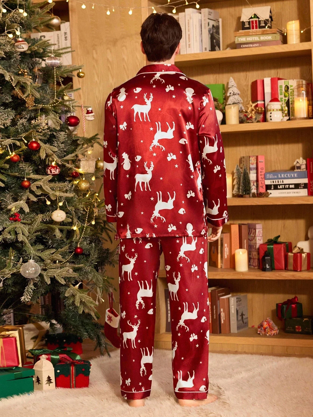 Pajama Set Satin Button-Front Loose Fit