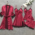 Pajama Set Silk Satin Lace Trim Relaxed Fit