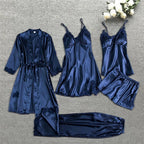 Pajama Set Silk Satin Lace Trim Relaxed Fit